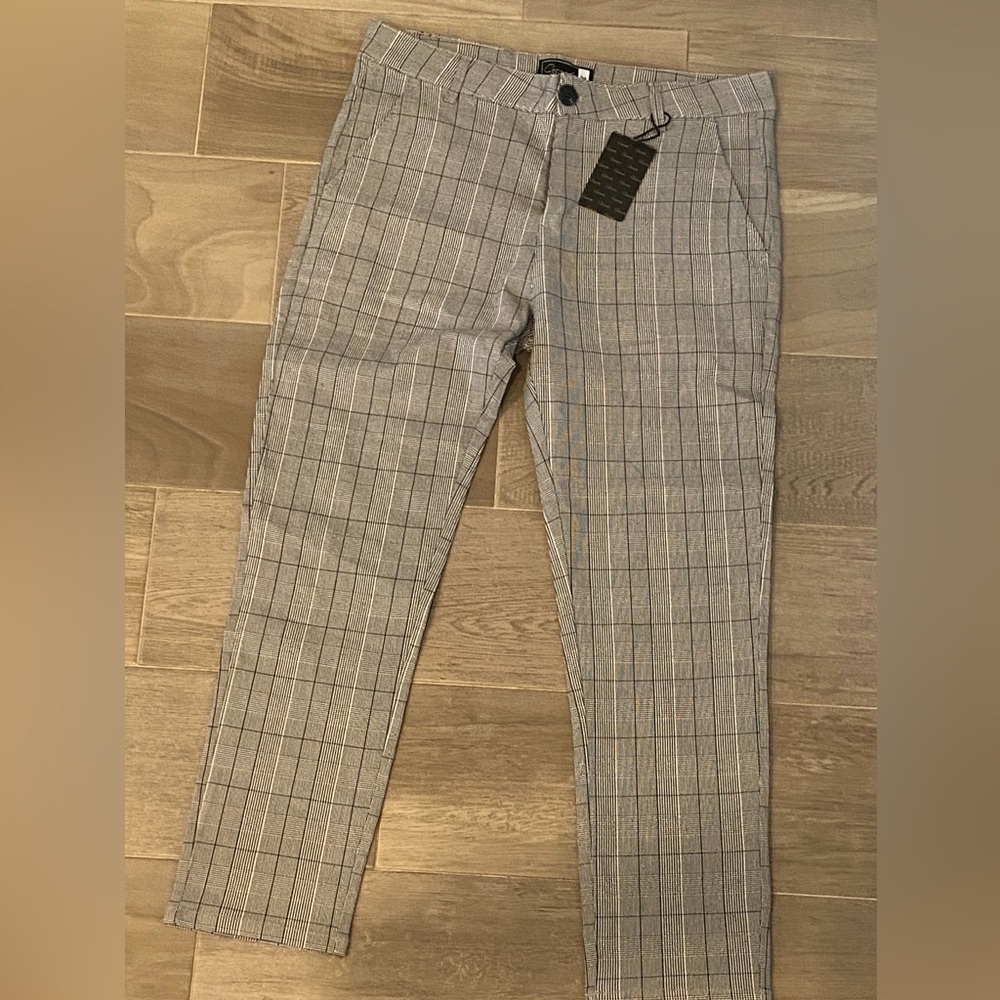 Gerardo Collection Men's Gray Plaid Ankle Pants, Sz 34 NWT